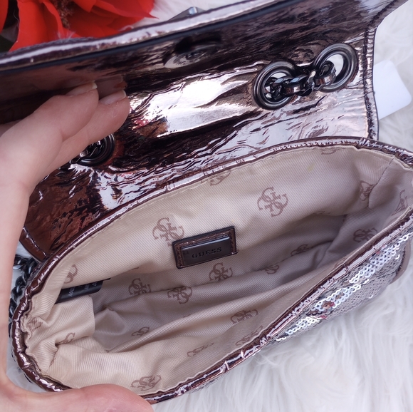 Guess Sequin Pewter Mini Cessily Crossbody Bag - Picture 14 of 16